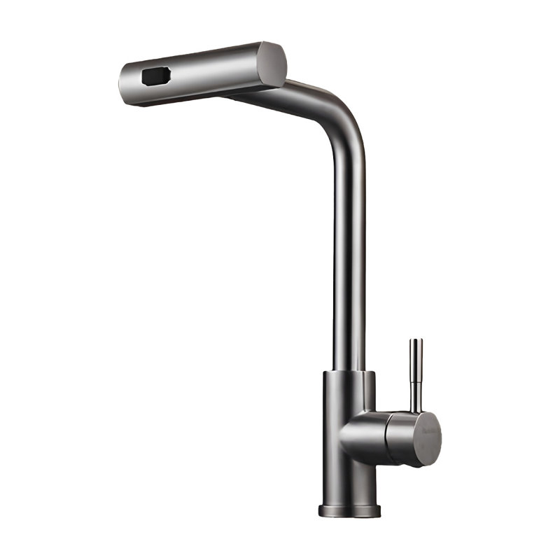 Robinet de cuisine moderne GATUSOO en acier inoxydable, douchette extractible pivotante à 360° avec 3 jets, bec haut, poignée unique, tige de fixation extra-longue de 80 mm pour comptoirs épais (norme américaine), valve en céramique sans plomb certifiée CUPC, kit d'installation facile à réaliser soi-même
