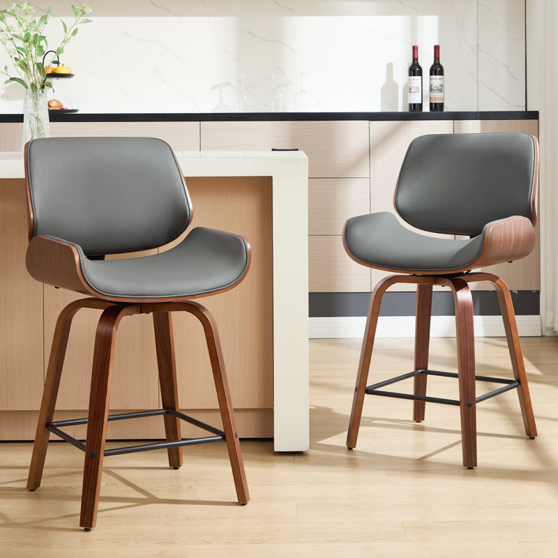 24'' Swivel Upholstered Counter Stool, Dark Gray