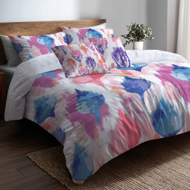 Ensemble d'édredon 6 pièces Boho - Ensemble de literie et coussin décoratif bleu pastel Ikat