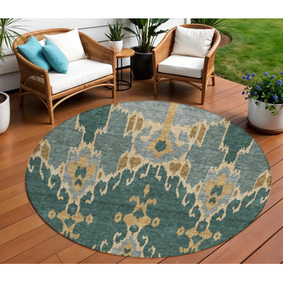 Tapis rond lavable intérieur ikat 8 pi gris