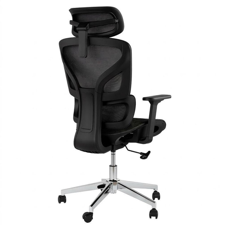 Chaise de bureau ergonomique en filet, accoudoirs réglables 4D, soutien lombaire dynamique, haut dossier, Noir