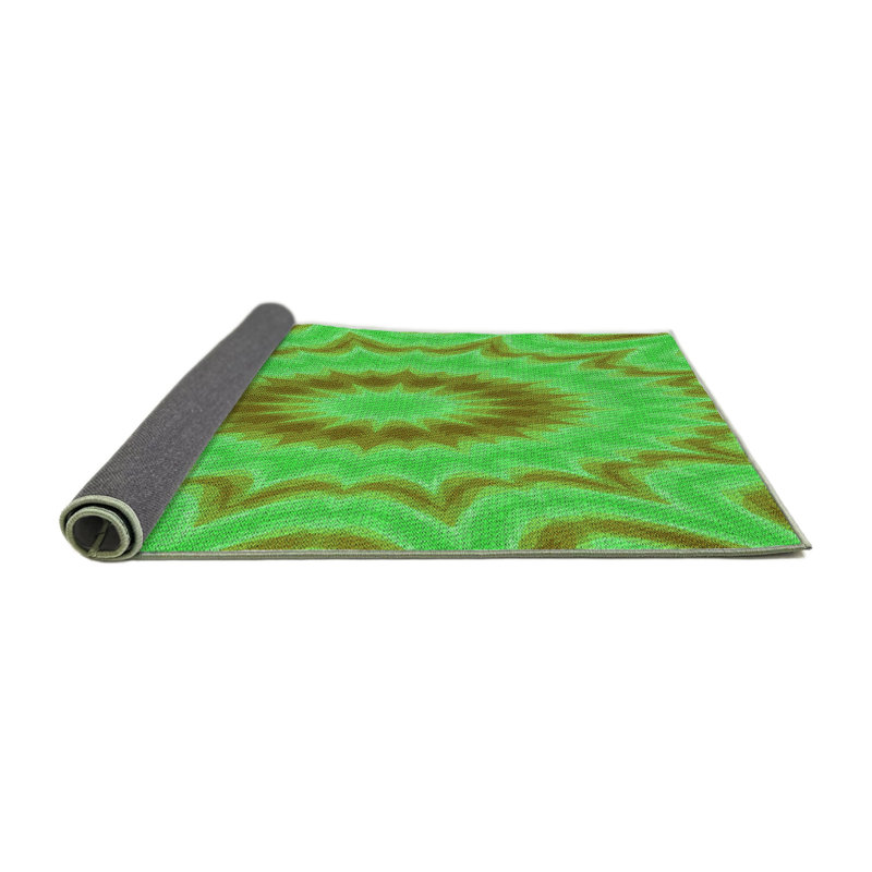 Tapis abstrait en laine vert, Rond 7 pi