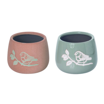  Ensemble de 2 pots de fleurs en grès naturel