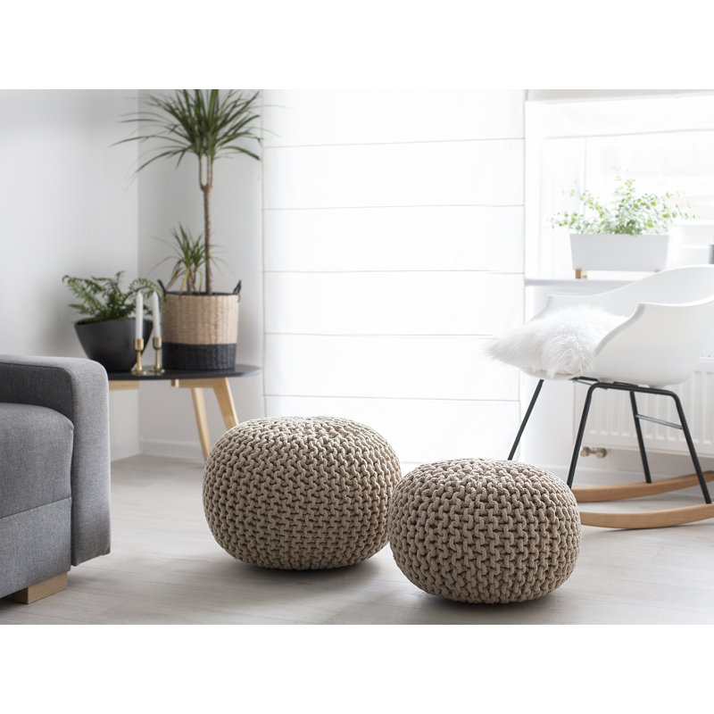 Bentall 40cm Wide Round Pouf Ottoman, Beige