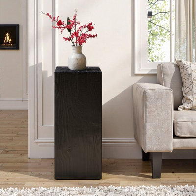 Square-Column Accent End Table 33.75 Height Wood-Look MGO Base Distressed Finish Indoor-Outdoor