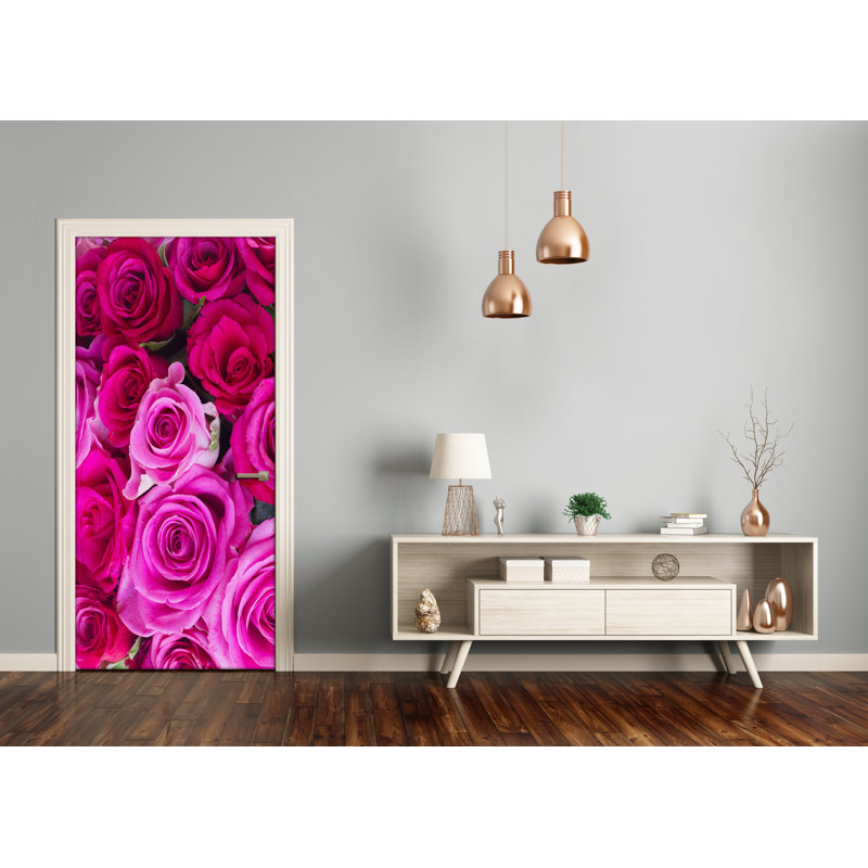Pink Roses Door Decal, 205cm H x 95cm W