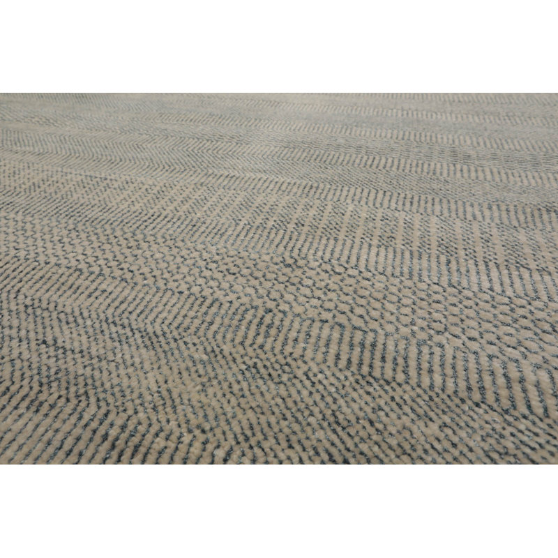 Tapis oriental en laine et en soie noué à la main de style oriental ivoire / ardoise, Rectangle 9 pi x 12 pi