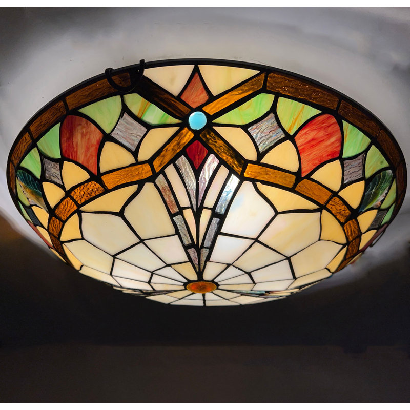 Wigston 3-Light 16" Tiffany flush mount ceiling light, Red