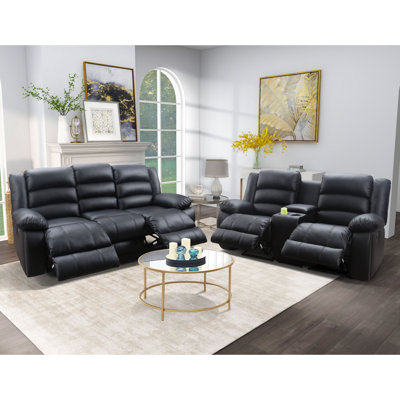 Lamyiah 2 Piece Classic Vegan Leather Manual Reclining Living Room Set with Cup Holders and Console