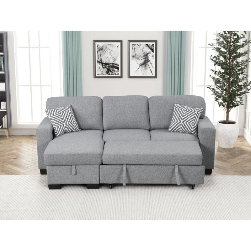 Canapé modulaire réversible avec lit gigogne Pacific, Tissu gris