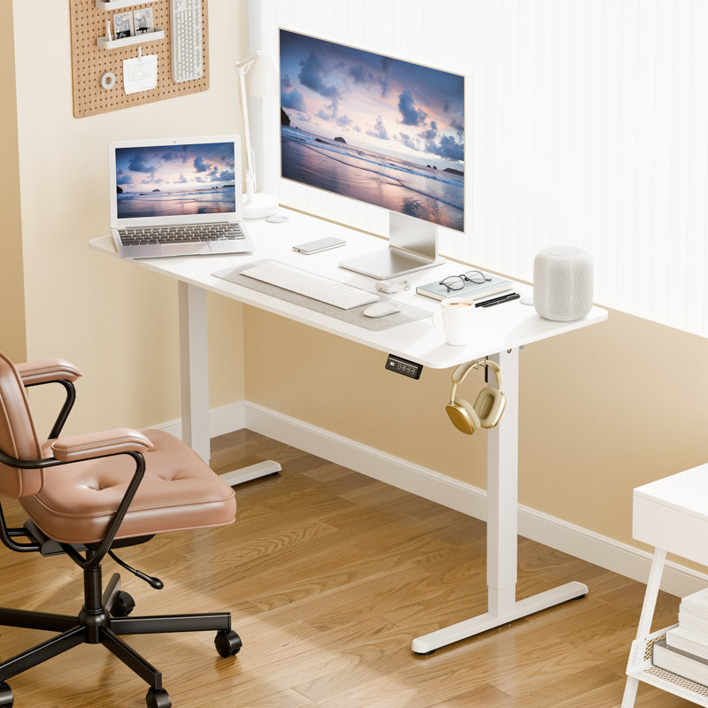 Electric Adjustable Height Standing Desk, 46.5" H x 39.4" W x 23.6" D, White / White