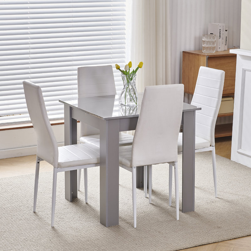 Dining Set, White Leather Line Chairs#4