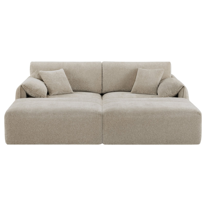 Bodhild 94.8" Feather-Filled Chenille Upholstered Sleeper Sofa, Taupe