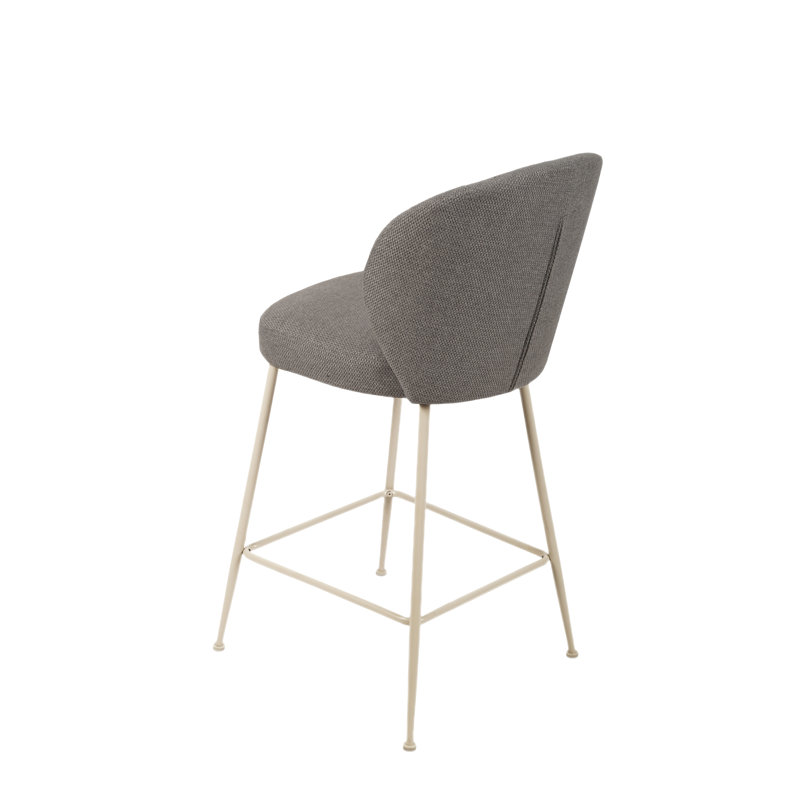 Ensemble de 2 tabourets de comptoir contemporains gris et blanc mat rembourrés de mousse, avec structure en métal aux lignes épurées pour les repas, revêtement en tissu transitionnel avec rembourrage, espace pour les jambes