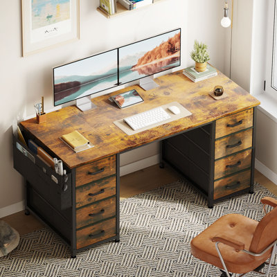 Home Office Desk With 8 Spacious Drawers, Modern Writing Desk With Sturdy Design, Corner Desk With Reversible Structure
