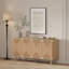 Buffet en bois massif et MDF, style rustique naturel, portes en rotin tressé et jonc de mer, 150 cm (L) x 75 cm (H), 1 pièce, meuble télé avec rangement, 4 compartiments.