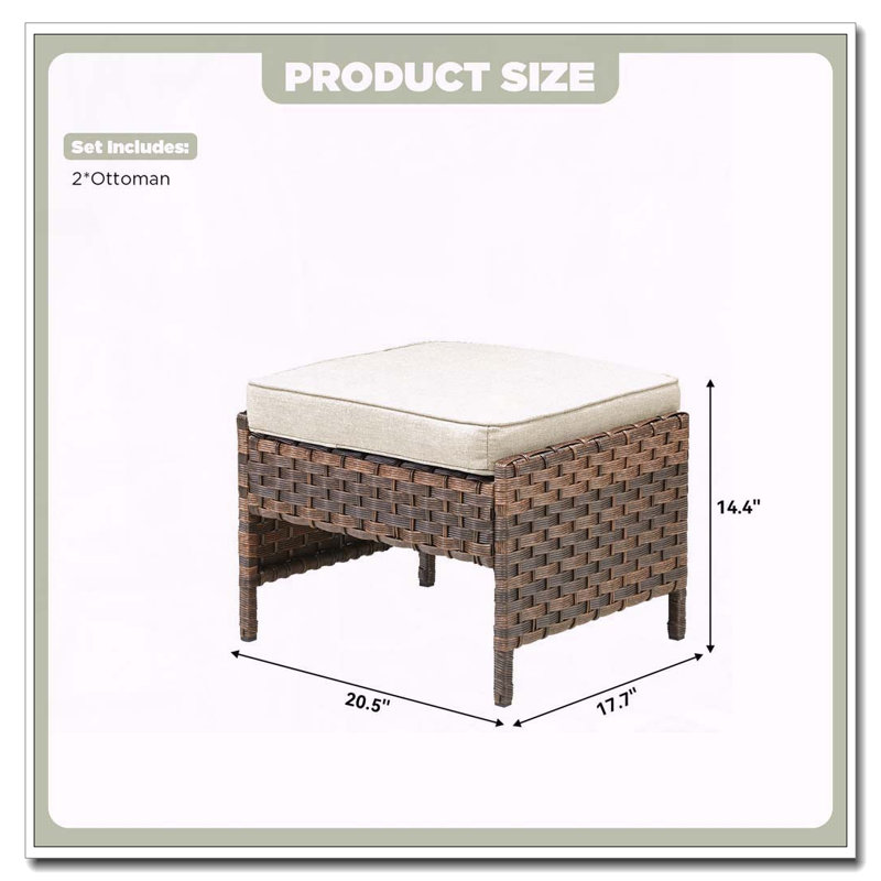 Ensemble de 2 repose-pieds d'extérieur en osier avec coussins moelleux, Beige