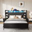 Cadre de lit simple avec station de charge USB, tête de lit avec rangement et base de lit plateforme en métal robuste à lumière DEL, sans sommier tapissier, noir-131501005