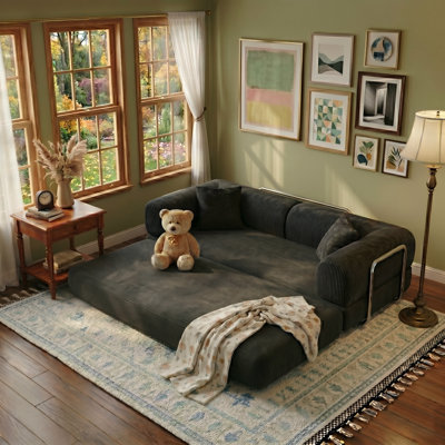 4-in-1 Corduroy Convertible Sleeper Sofa Bed, 78.8" Boneless Couch with Pull-Out Bed, Stainless Fixed-Shape Frame, No Assembly Required, Floor Futon Compression Loveseat Sofa for Living Room