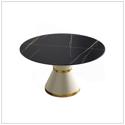 53.15"Modern Artificial Stone Round White Carbon Steel Base Dining Table-Can Accommodate 6 People