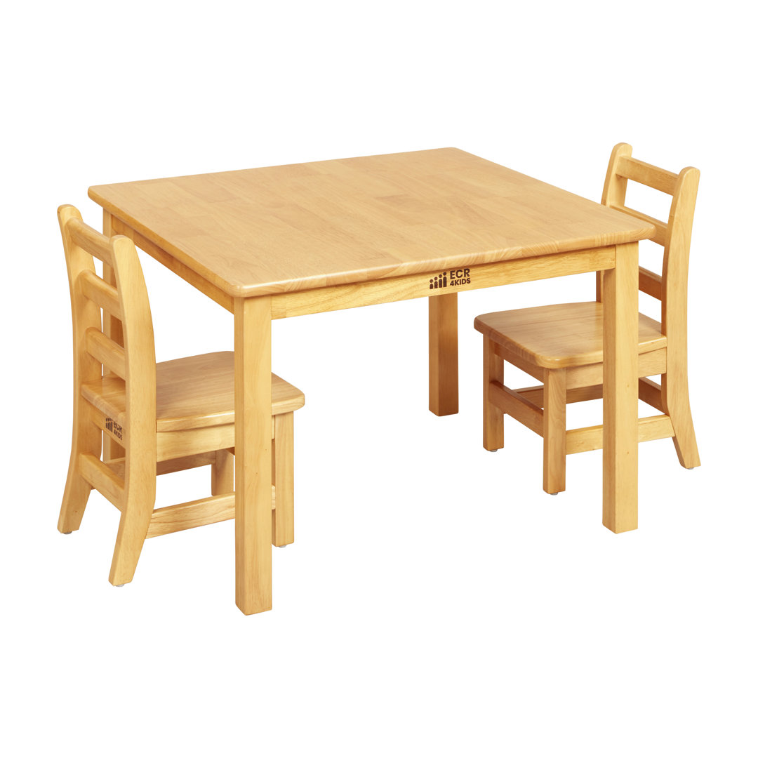 ECR4Kids 30in x 30in Square Hardwood Table with 20in Legs and Two 10in Chairs, Kids Furniture ECR4Kids