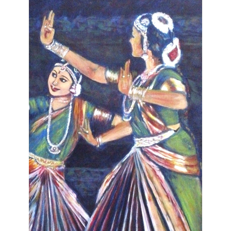 Spectacle de danse de Bharathanatyam | Acrylique sur toile | Par Usha Shantharam