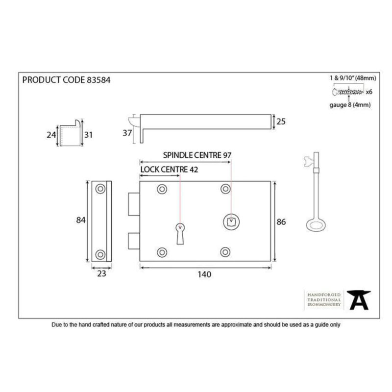 Rim Lock Iron, 8.6cm H x 15cm W x 3.1cm D