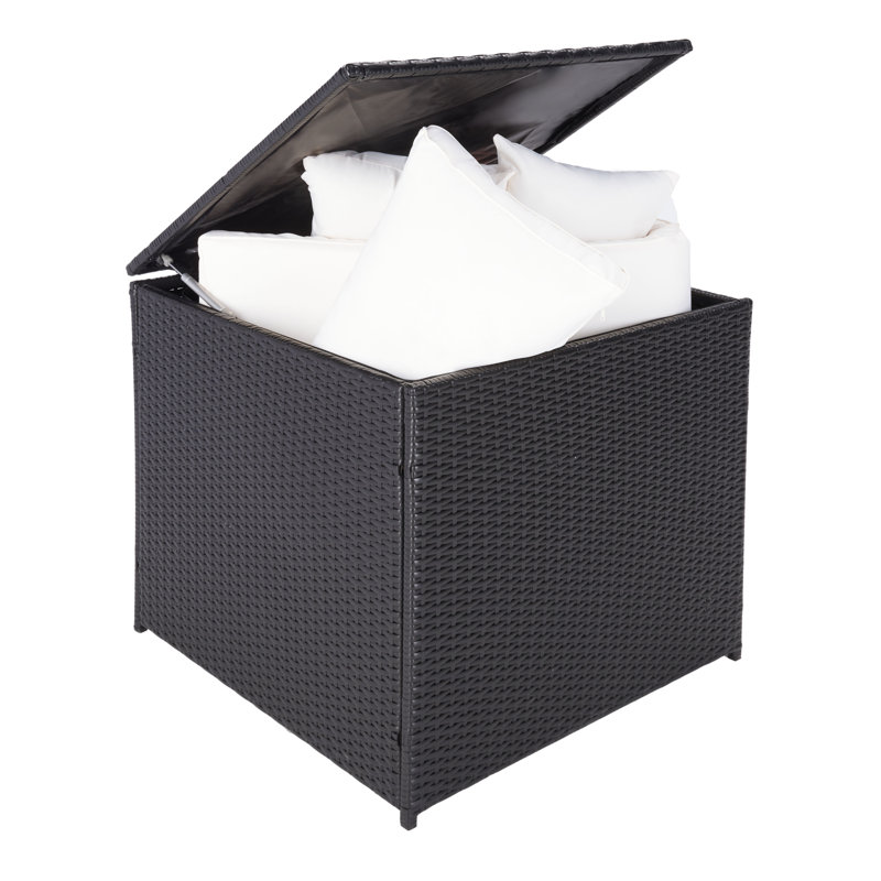 Ensemble de conversation modulaire en rotin 3 pièces avec coussins Kameren, Cadre noir / coussin blanc