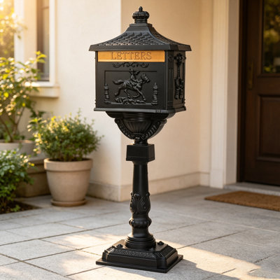 Cast Aluminum Mailbox, Heavy Duty Mailbox Postal Box, Outdoor Mailbox with Key Lock, Weatherproof Anti-Theft Design, Easy Installation, Black