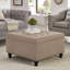 Grand repose-pieds de rangement carré avec pieds en bois, table basse capitonnée avec garniture cloutée pour l'espace de vie, lin-898443759