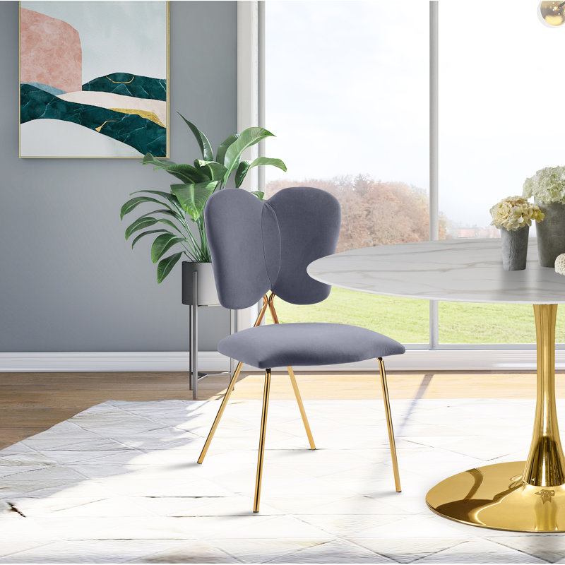 Diggs 17.71'' H Velvet Upholstered Metal Side Chair, Grey Velvet