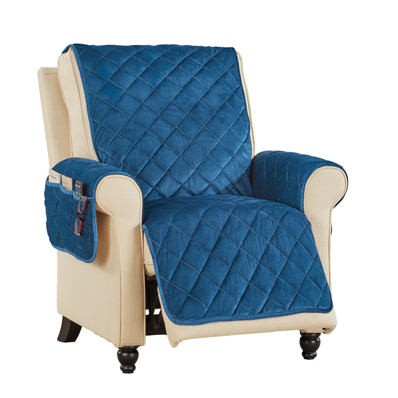 Novie Polyester Box Cushion Recliner Slipcover, Blue, 0.2" H x 77.75" W x 62.35" D