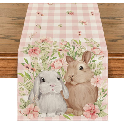 Fracine Rectangular Plaid Easter Polyester Table Runner