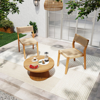 Ensemble de 3 tables d'extérieur en bois massif et chaises de salle à manger