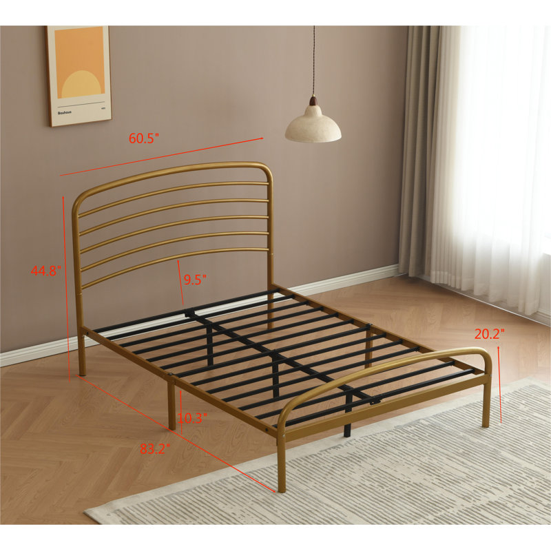 Sierrea Metal Platform Bed, Queen, Gold