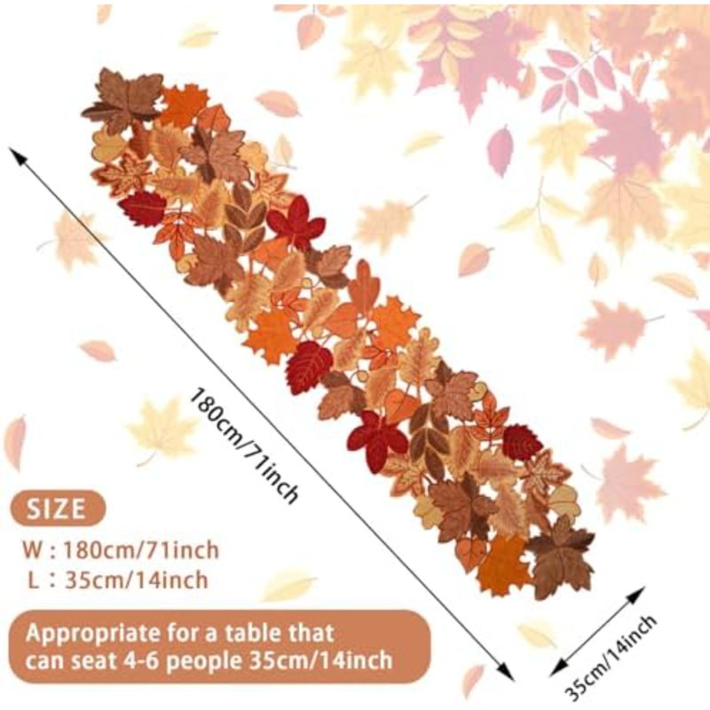 Fall Table Runner 72 Inches Long Autumn Maple Leaf Embroidered Runner