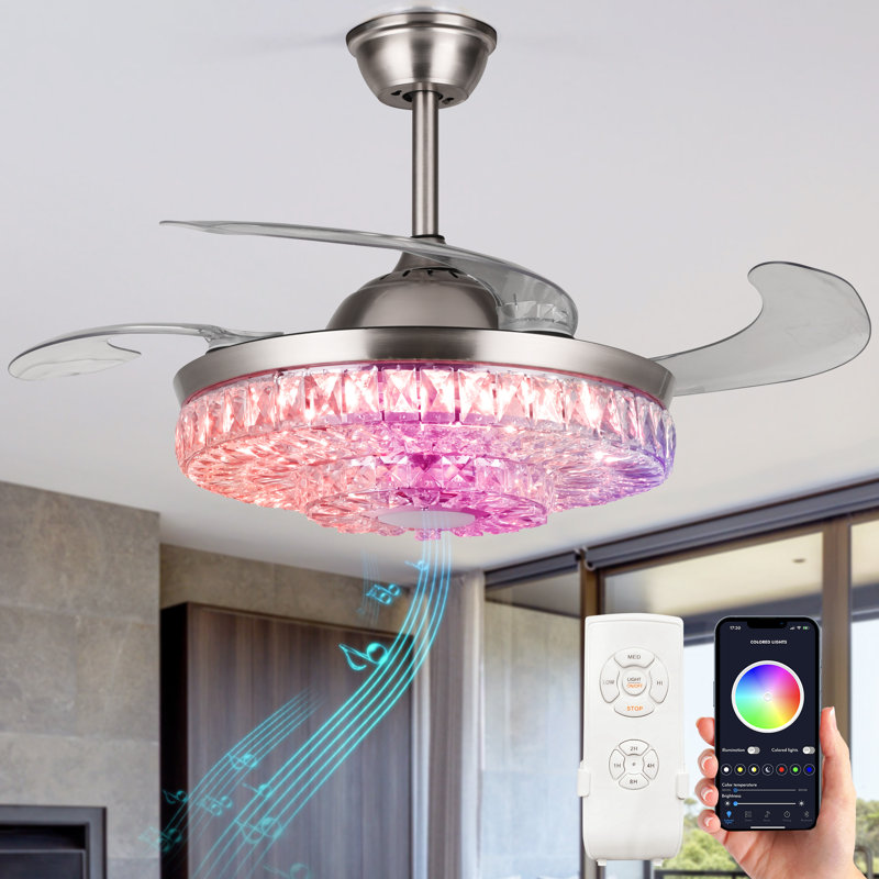 Karlynn 42'' Invisible Smart Ceiling Fan with LED Lights,Music
