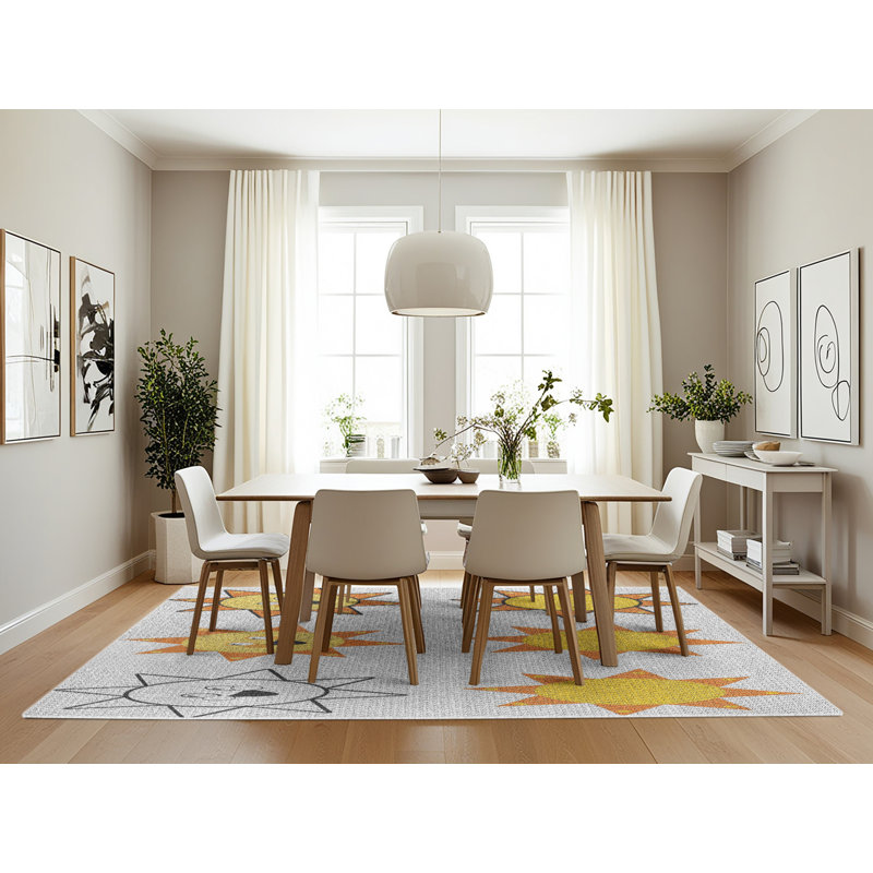 Gris démon/jaune/orange Tapis décoratif, Rectangle 7 pi x 10 pi
