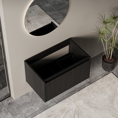 Meuble-lavabo Valdren 30 po, cannelé et résistant à l'humidité, chêne noir