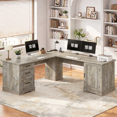 71" L-shaped Executive Desk With Power Outlets And  File Drawer