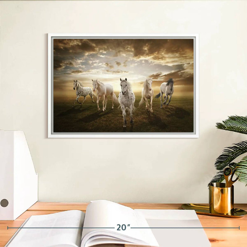 Chevaux blancs dramatiques, Cadre flottant blanc, 13 po x 9 po