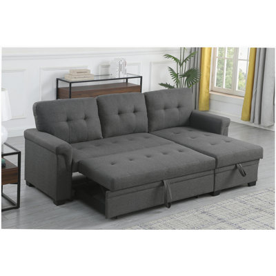 Lucca 84" Dark Gray Linen Reversible Sleeper Sectional Sofa with Storage Chaise