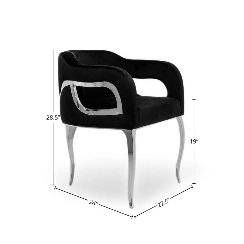 Iseminger 19'' H Velvet Upholstered Armchair, Black, Silver