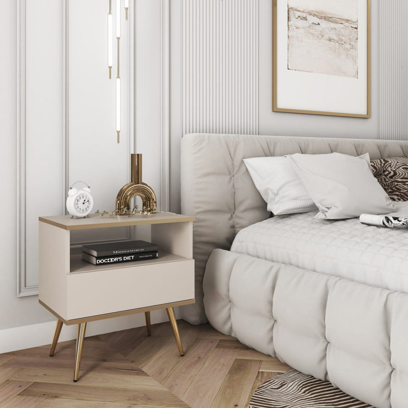 Oro 54cm W Manufactured Wood Bedside Table, Beige