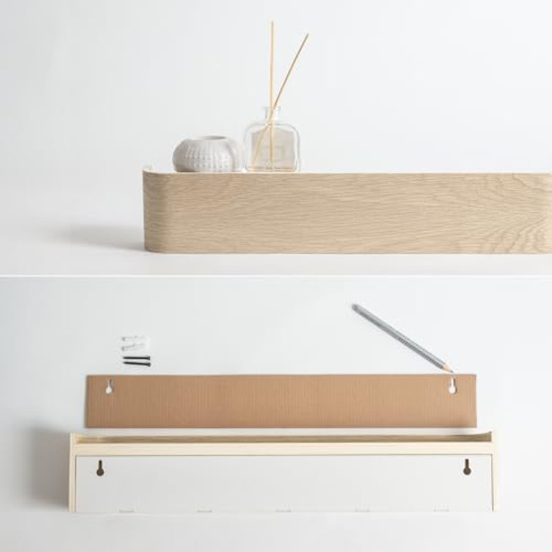 Porte-manteau mural « Toke » - Porte-manteau au design moderne avec crochets muraux dissimulés - Panneau en placage de bois massif - Chêne, blanc