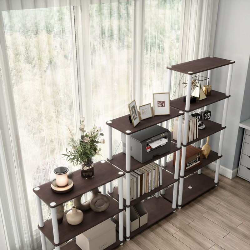 Terzenbach Wide Storage Shelving, (4 Shelves) 44.17"H x 27.55"W x 12"D, Espresso