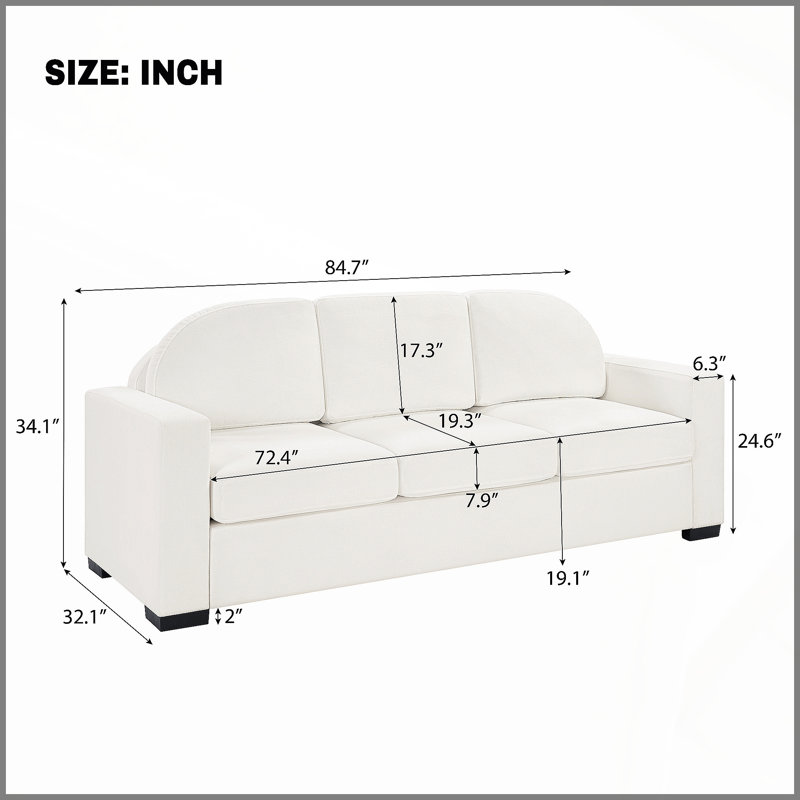 Canapé moderne à 3 places avec canapé incurvé de 84,7 po et dossier incurvé, Beige