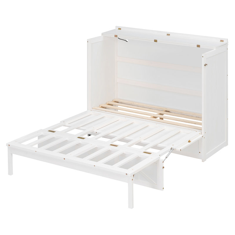 Lit escamotable double pleine grandeur avec grands tiroirs de rangement, blanc