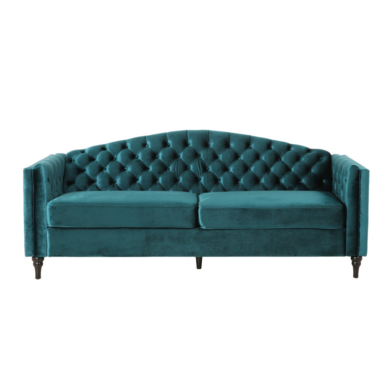 Canapé à accoudoirs carrés 84 po Riggs, Velours bleu sarcelle