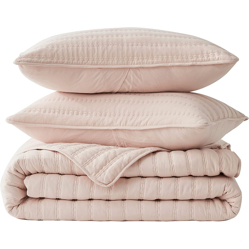 Stone-Washed Microfiber Quilt Set, Queen Quilt + 2 Standard Shams, Blush